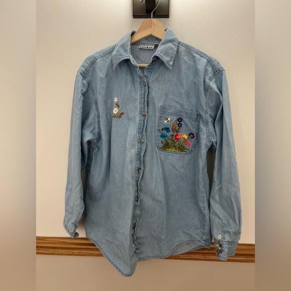 Embroidered Light Blue Denim Shirt - Women - Picture 7 of 7
